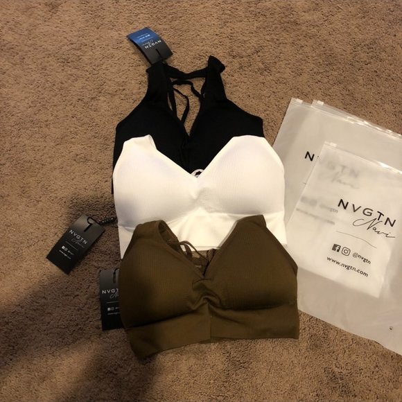 NVGTN Other - NVGTN NWT Seamless Galaxy Ribbed Sports Bra Lot of 3 White/Black/Mocha Size L